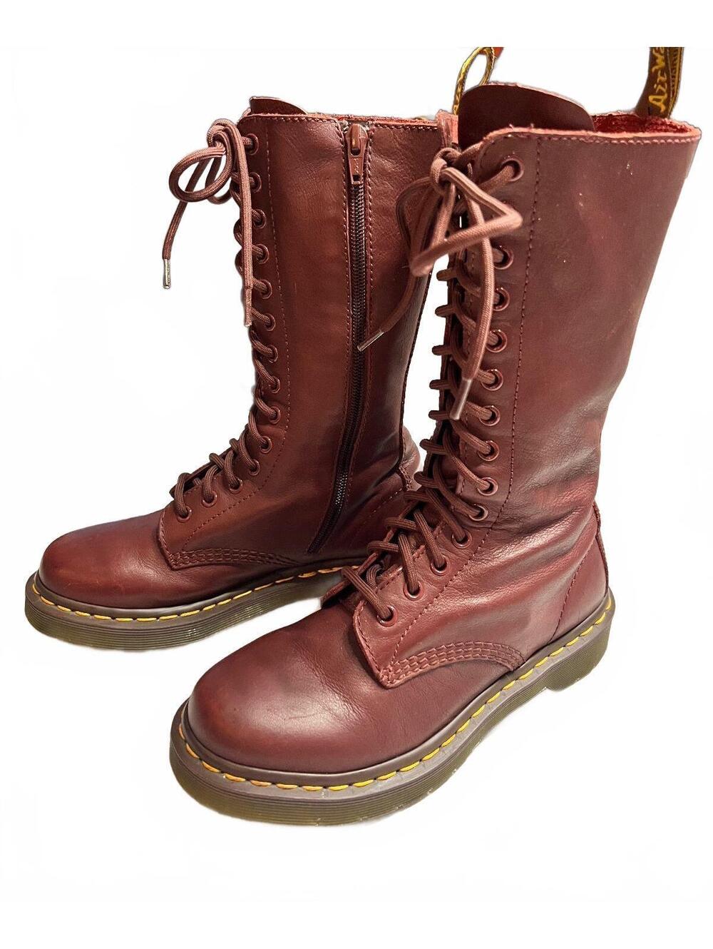Dr Martens 1914 Cherry Red Oxblood Leather 14 Eye Tall Combat Boots Women Size 6